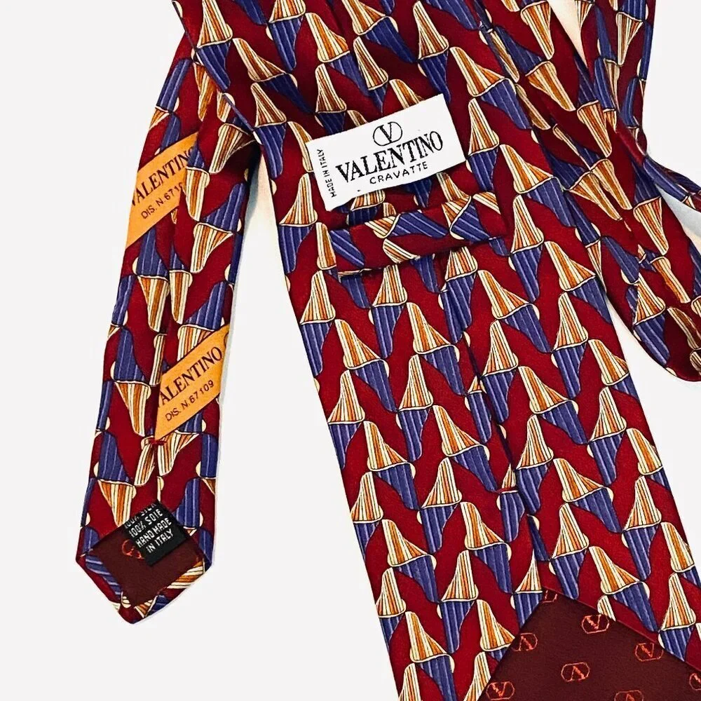 Valentino Cravatte Men's 100% silk tie red blue gold white luxury designer